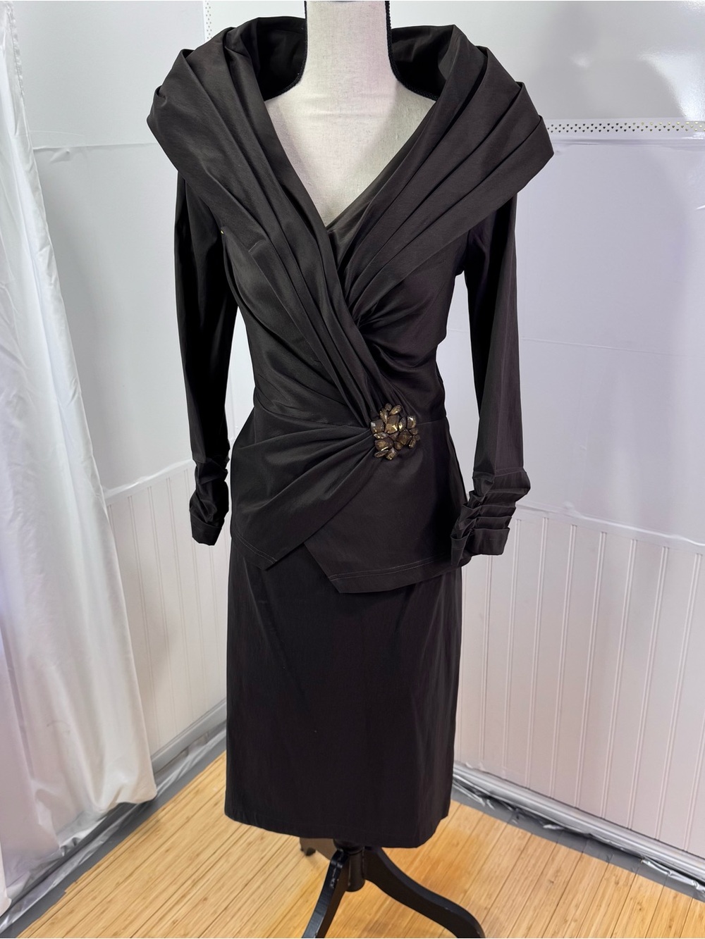 Rare Vintage Tadashi Shoji Jeweled Draped Skirt Suit Set Size 14 Formal